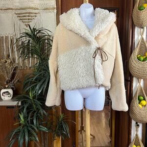 Steve Madden Winterlyn Jacket XS Natural Sherpa Faux Fur Teddy Coat Scandi Girl